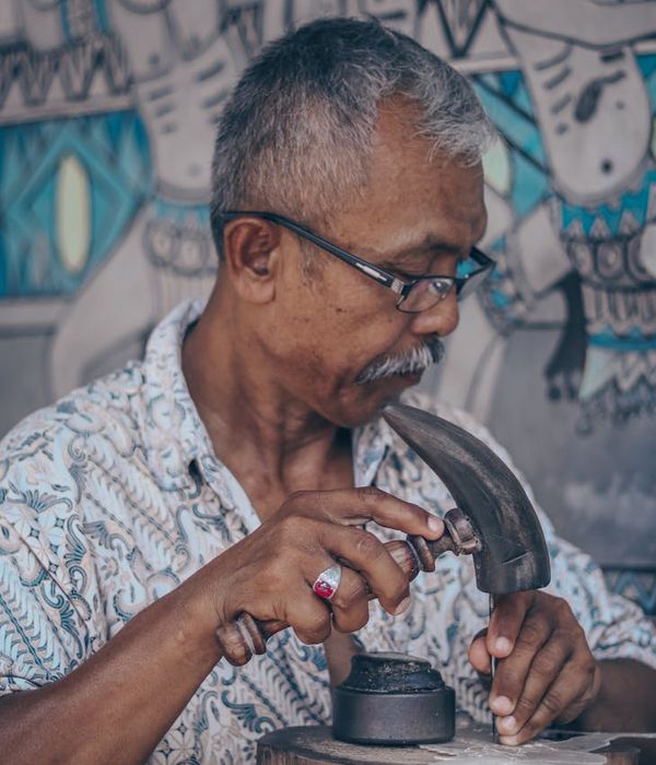 Professional master craftsman portrait with tools